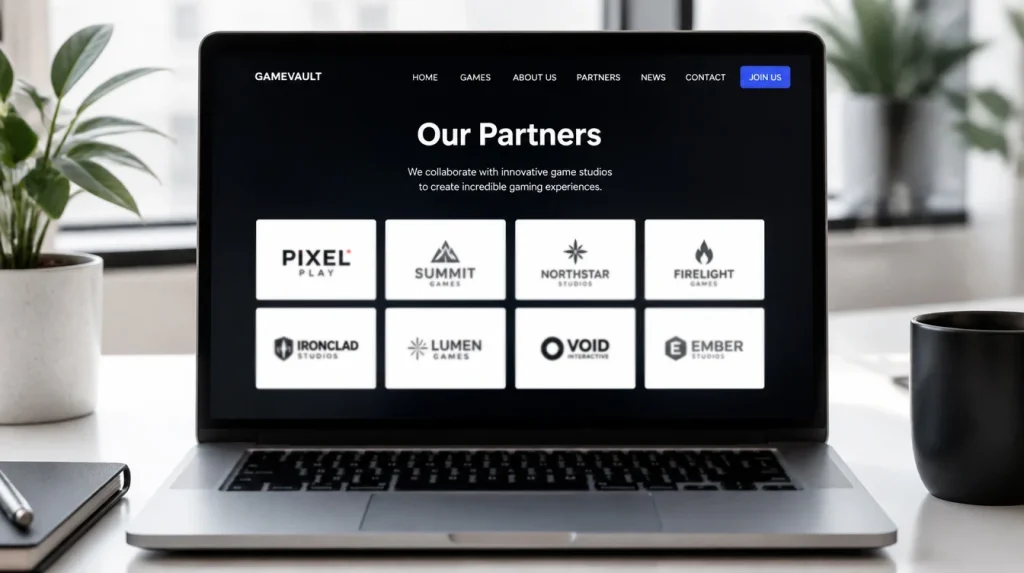 Active game studio logos currently supplying sweepstakes casino content