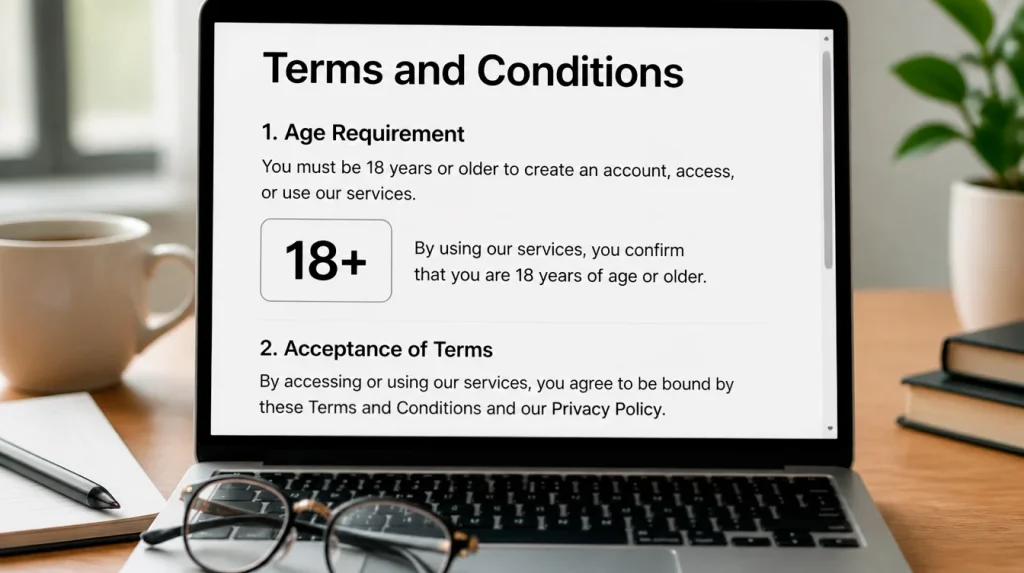 Sweepstakes casino operator age policies showing 18 plus requirements