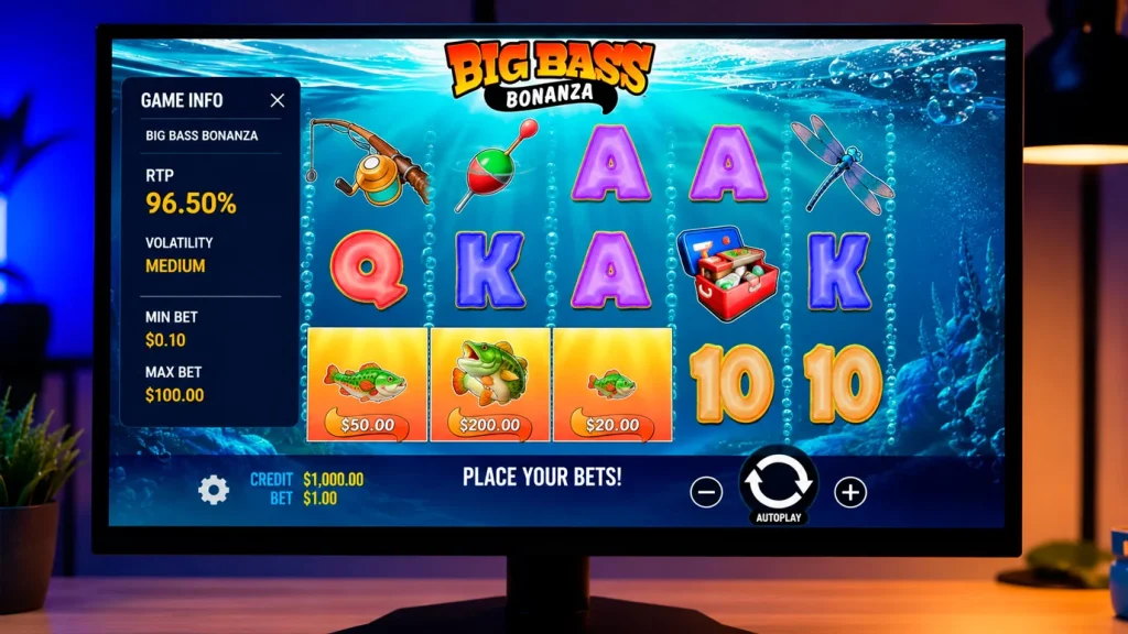 Bass Boss Megaways slot showing 95.68 percent RTP at sweepstakes casino