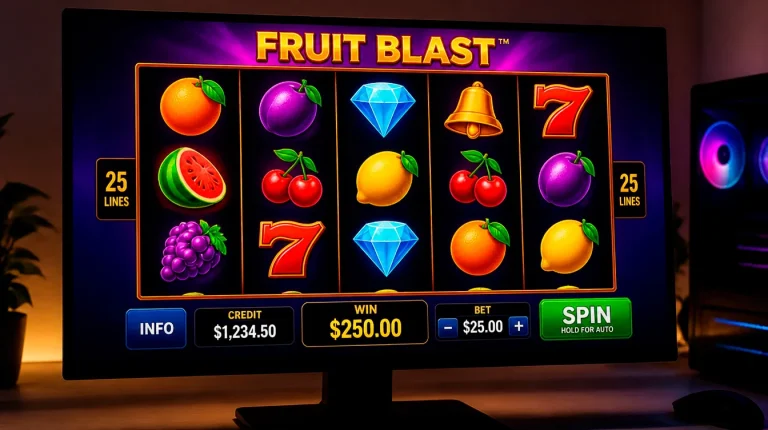 Colorful slot game reels spinning on sweepstakes casino platform display