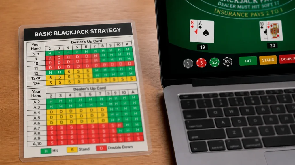 Basic blackjack strategy chart applicable to sweepstakes casino play