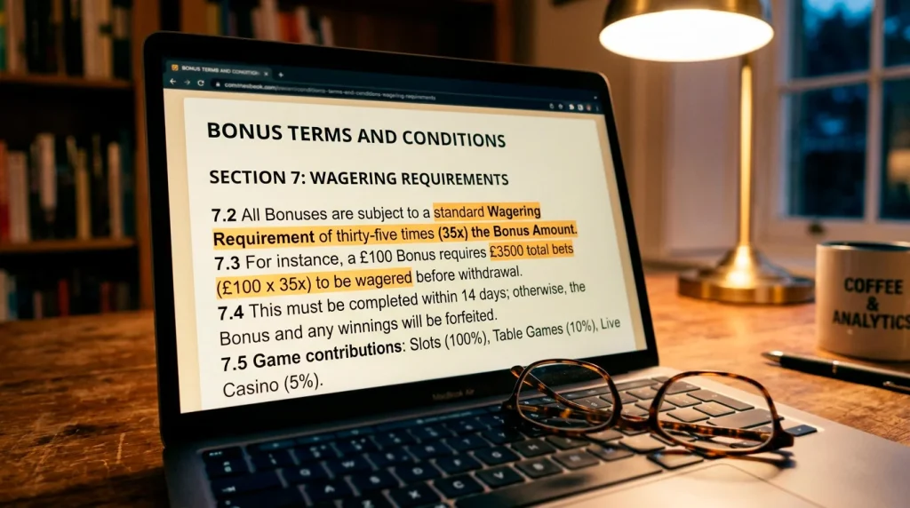 Sweepstakes casino bonus terms showing playthrough requirements and expiry conditions