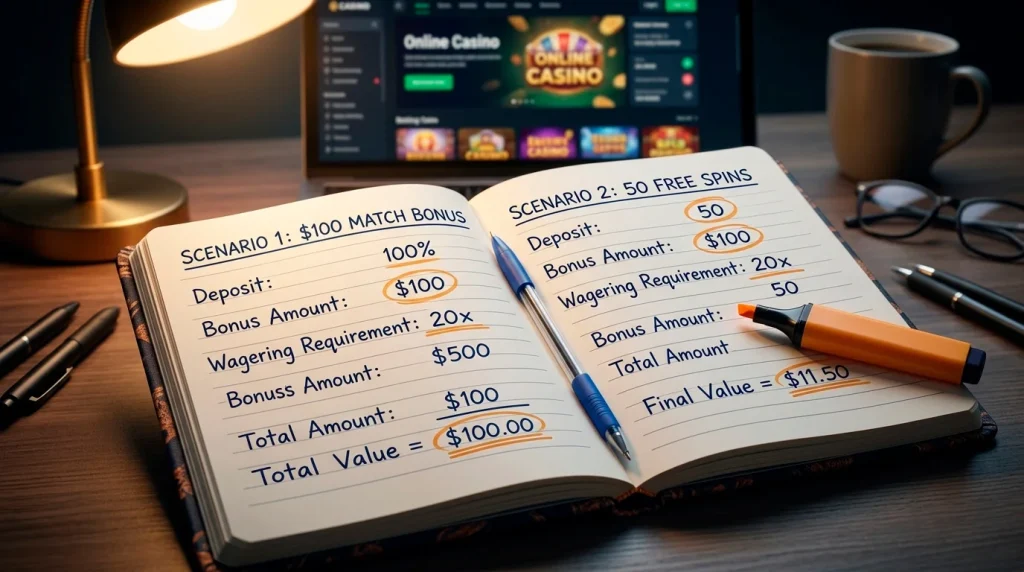 Bonus value calculation comparing effective SC value after playthrough requirements