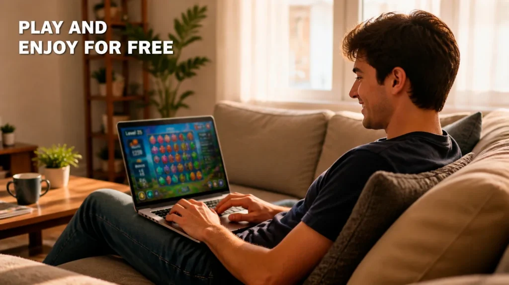 Player earning free Sweeps Coins through daily login rewards on laptop