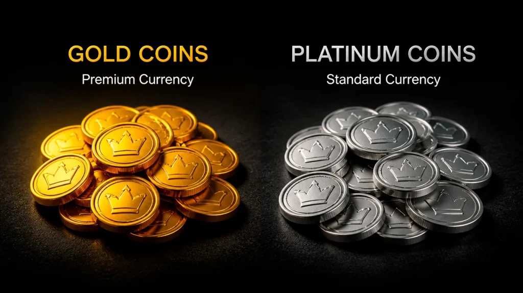 Side-by-side comparison of Gold Coins and Sweeps Coins dual currency system