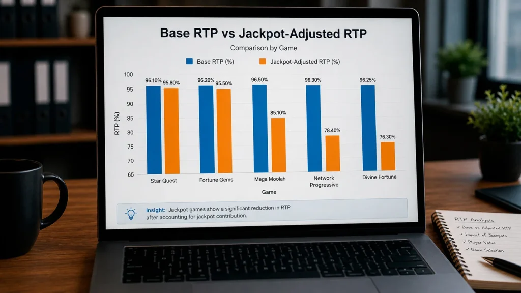 Jackpot contribution reducing base RTP at sweepstakes casino slot games