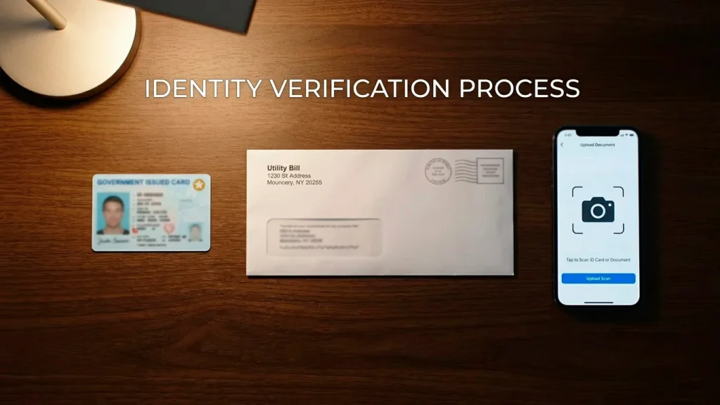 KYC identity verification document upload screen at a sweepstakes casino