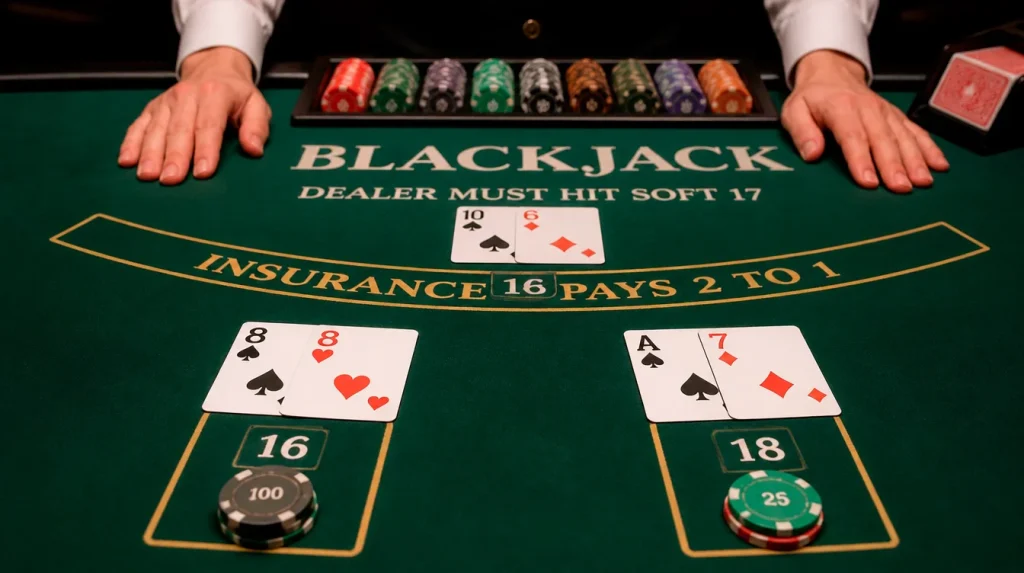 Live blackjack game in progress at sweepstakes casino with dealer