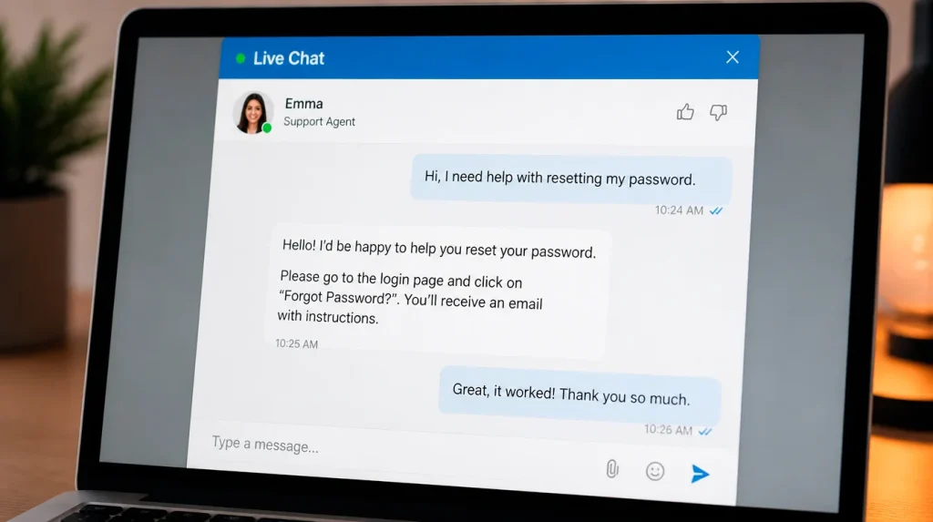 Live chat customer support conversation window at sweepstakes casino