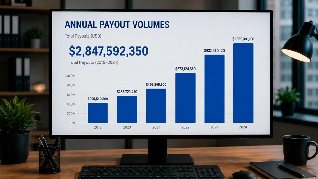 Annual cash prize payout totals from major sweepstakes casino operators
