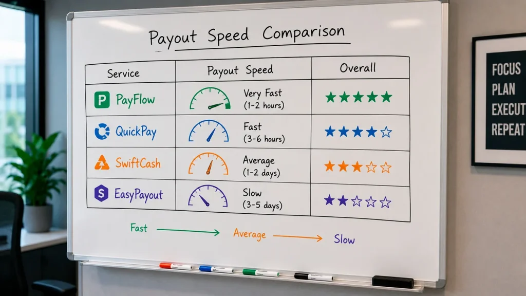 Speed comparison chart for ACH PayPal gift card and crypto payout methods