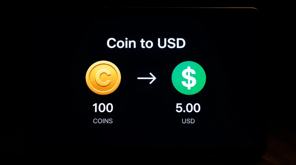 Sweeps Coins to US dollars cash prize conversion mechanism diagram
