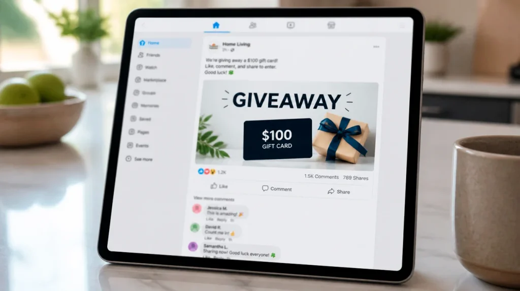 Social media giveaway posts offering free Sweeps Coins to followers