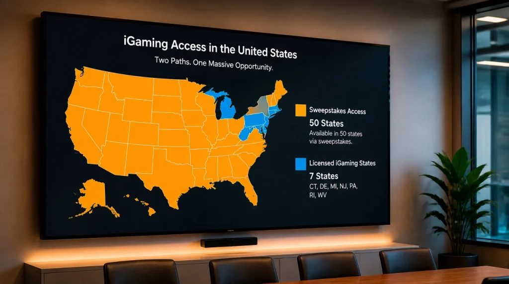Map comparing state availability of sweepstakes casinos versus licensed iGaming platforms