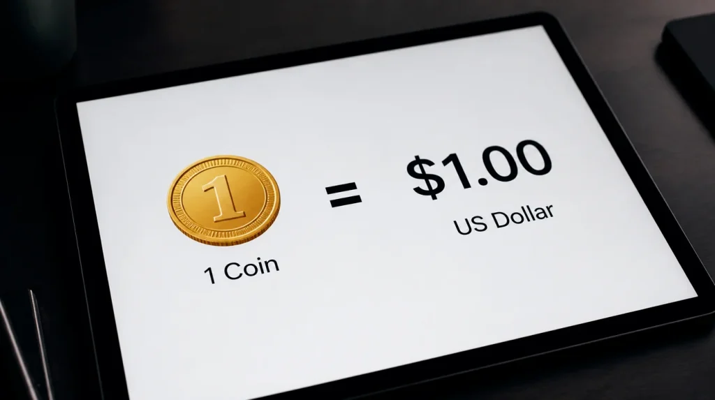 Sweeps Coin redeemable prize value at 1 SC to 1 USD conversion rate