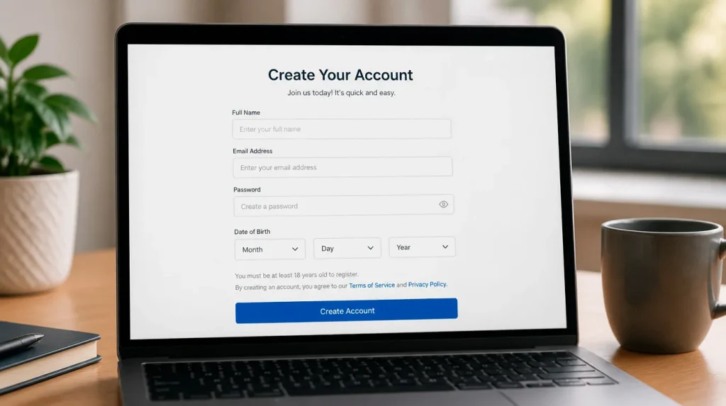 Age verification screen during sweepstakes casino registration process
