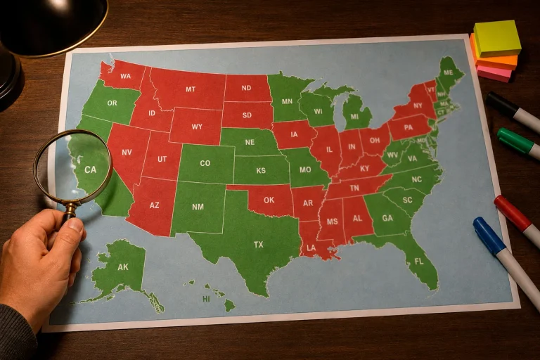 US map showing sweepstakes casino legal states and banned states as of 2026