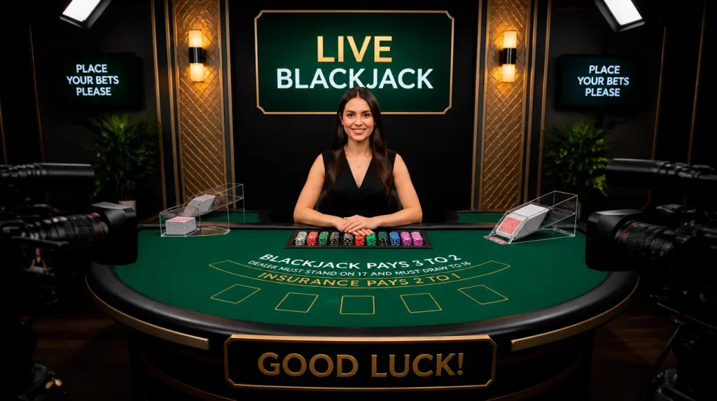 Live dealer blackjack table streaming from professional casino studio