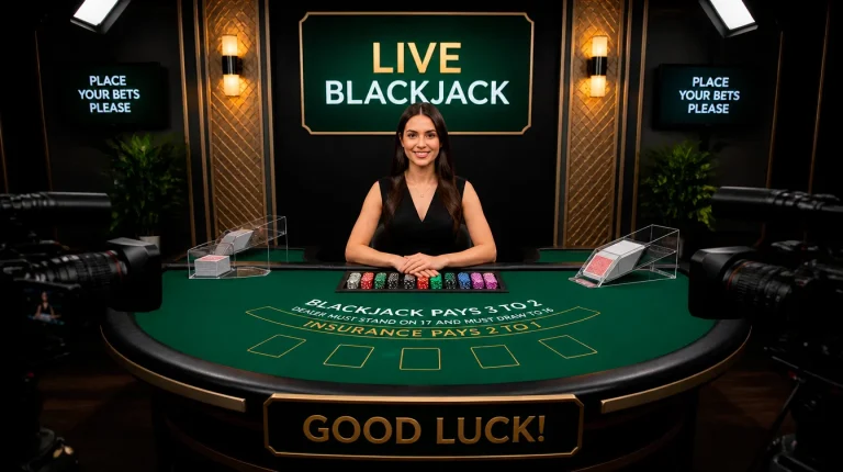 Live dealer blackjack table streaming from professional casino studio