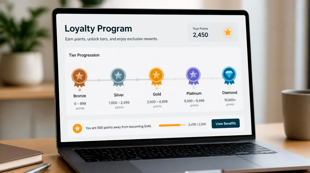 Loyalty tier progression system with rewards at sweepstakes casino platform