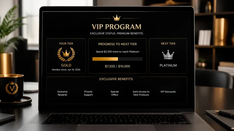 VIP tier status dashboard showing exclusive benefits at sweepstakes casino