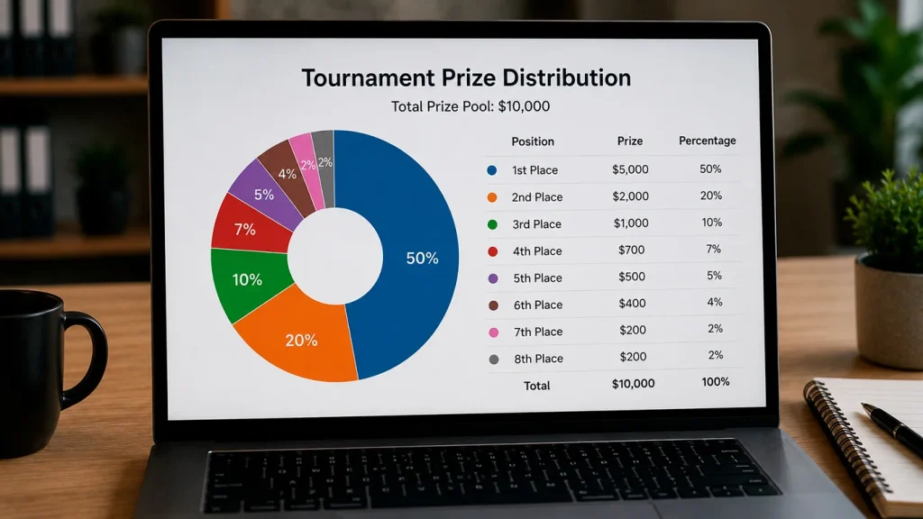 Tournament prize pool distribution breakdown at sweepstakes casino
